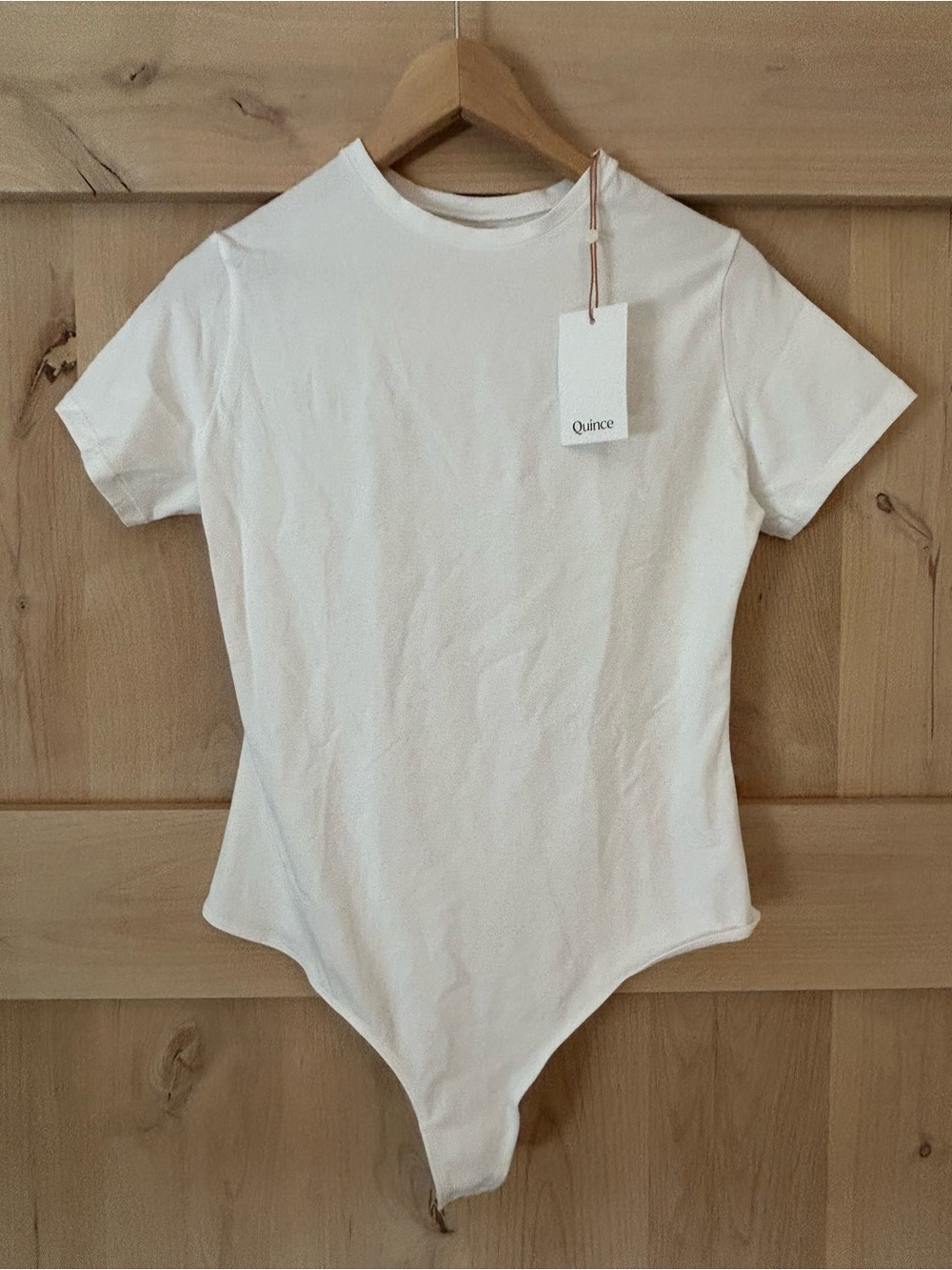 Quince NWT Organic Cotton Spandex Short-Sleeve Bodysuit, White Large